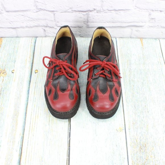 Sha Sha Red Leather Lace Up Tribal Flame Platform Shoes Size 7.5 - Picture 5 of 9